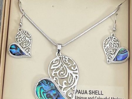 Heart Paua Shell Necklace and Earrings For Cheap