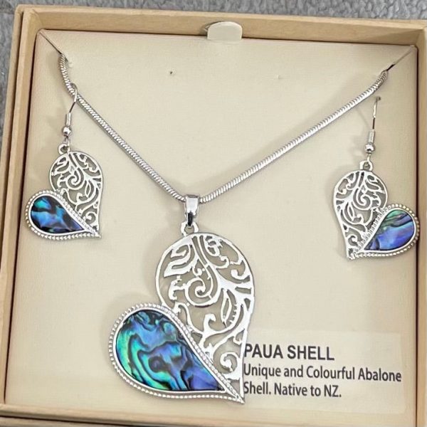 Heart Paua Shell Necklace and Earrings For Cheap