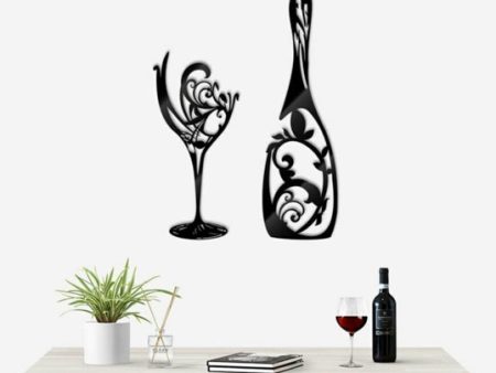 Large Wine Bottle and Glass Set - Metal Wall Art Cheap