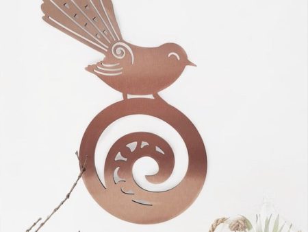 Fantail on Koru Brushed Copper - Wall Art Discount