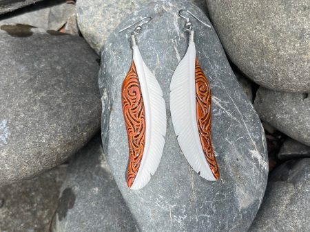 Feather Carved Bone Earrings Online Sale