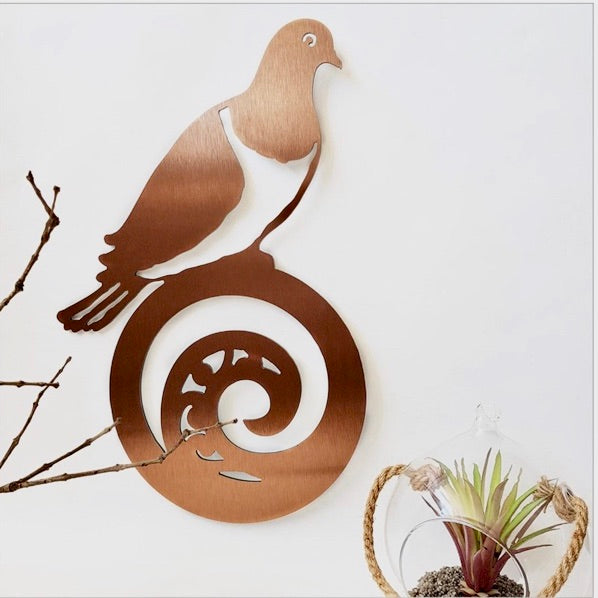 Kereru on Koru Brushed Copper - Wall Art For Cheap